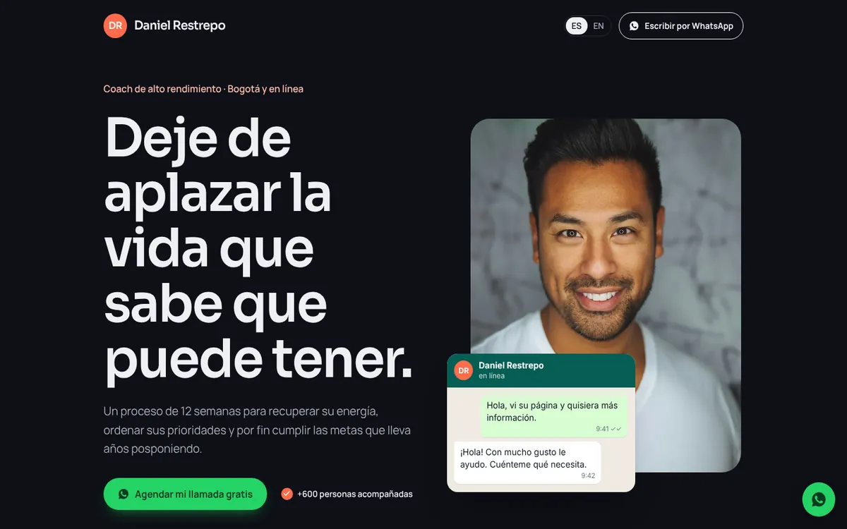 Página de ejemplo de un coach