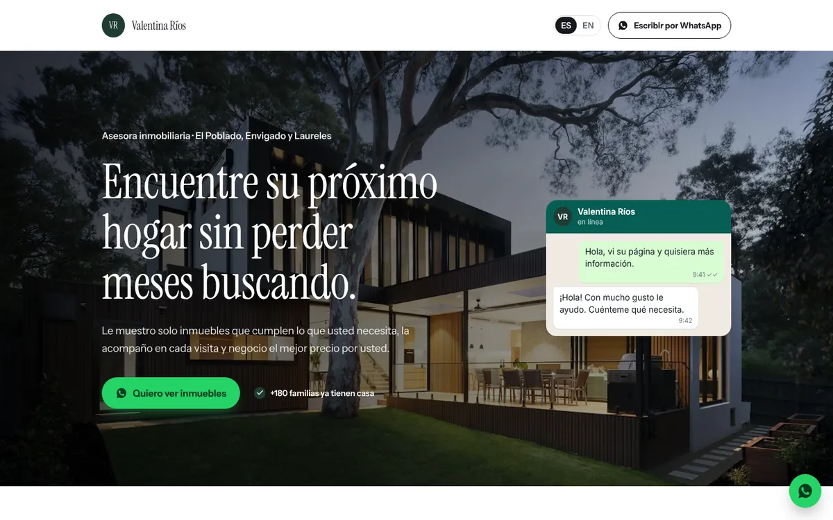 Página de ejemplo de una asesora inmobiliaria